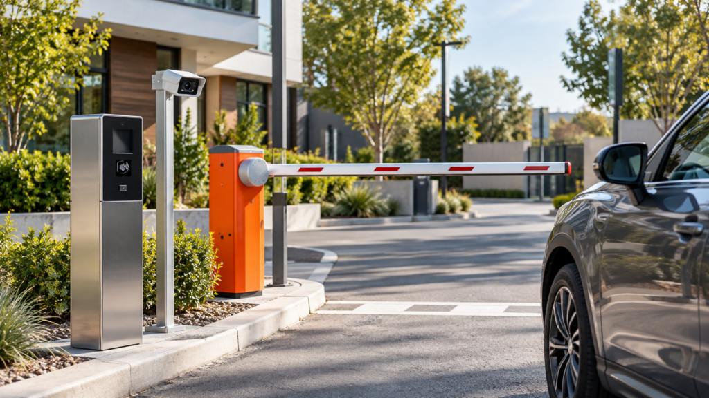 system kontroli dostępu ze szlabanem parkingowym
